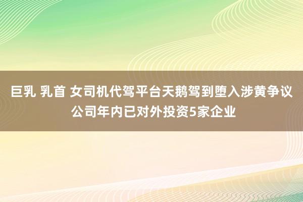 巨乳 乳首 女司机代驾平台天鹅驾到堕入涉黄争议 公司年内已对外投资5家企业