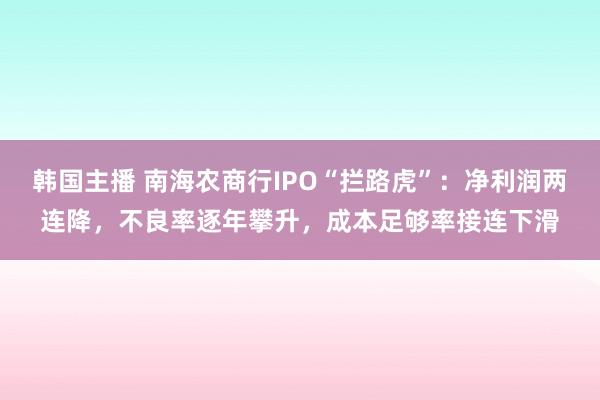 韩国主播 南海农商行IPO“拦路虎”：净利润两连降，不良率逐年攀升，成本足够率接连下滑