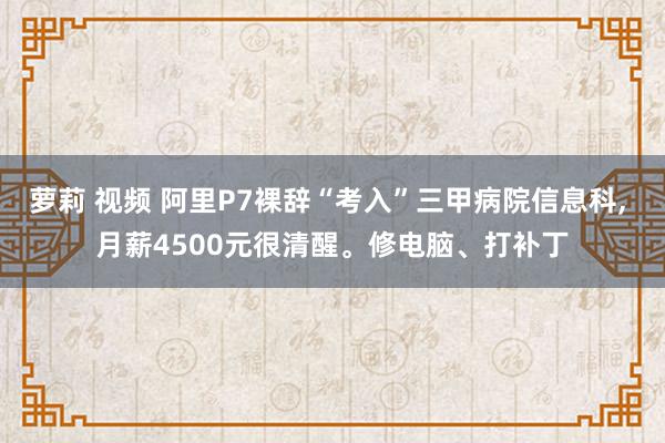 萝莉 视频 阿里P7裸辞“考入”三甲病院信息科, 月薪4500元很清醒。修电脑、打补丁