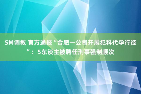 SM调教 官方通报“合肥一公司开展犯科代孕行径”：5东谈主被聘任刑事强制顺次