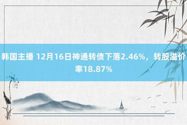 韩国主播 12月16日神通转债下落2.46%，转股溢价率18.87%